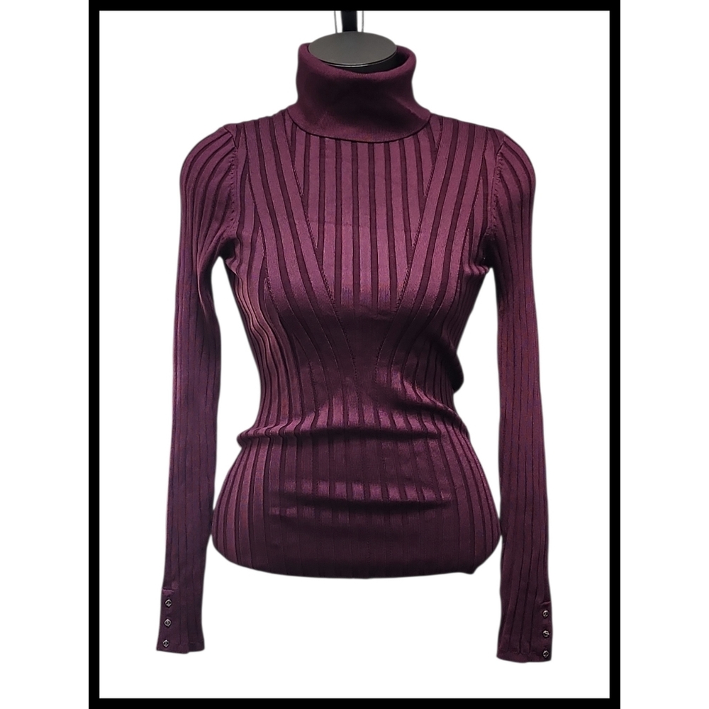 NWT White House Black Market Ribbed Turtleneck Skinny Top Port Wine Medium NEW - Picture 3 of 11